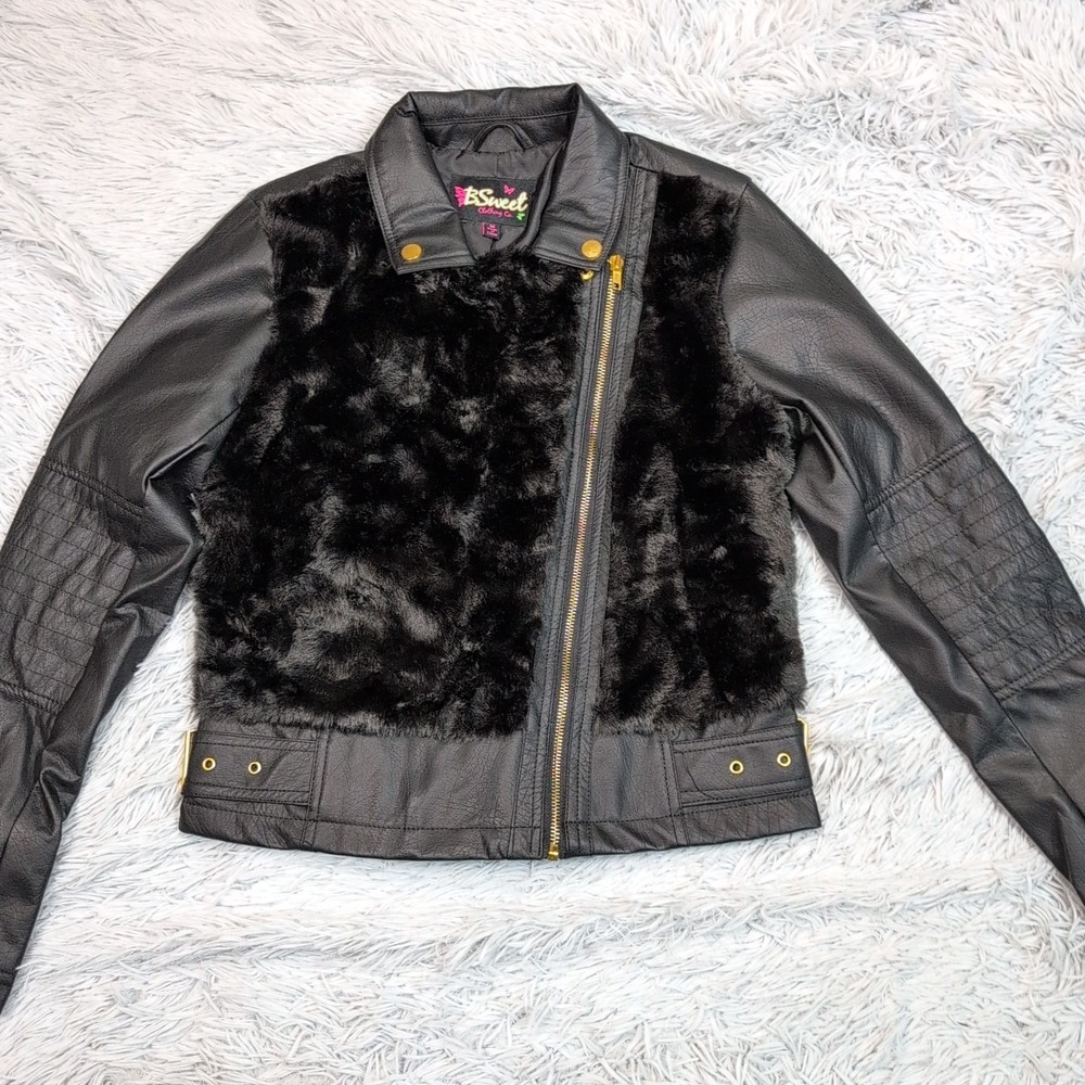 B Sweet Jacket Womens M Black Faux Leather Coat Moto Asymmetrical Zip Soft